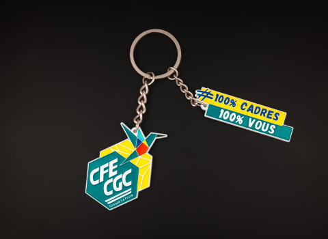 Porte-clé intégrant un plaquage blanc et 2 charms distincts